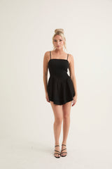 Double-Tiered Flounced Dropped Waist Mini Dress | Black