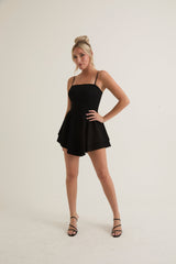 Double-Tiered Flounced Dropped Waist Mini Dress | Black