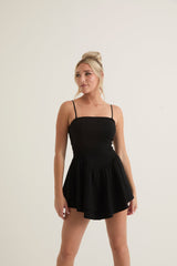 Double-Tiered Flounced Dropped Waist Mini Dress | Black