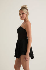 Double-Tiered Flounced Dropped Waist Mini Dress | Black