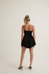 Double-Tiered Flounced Dropped Waist Mini Dress | Black