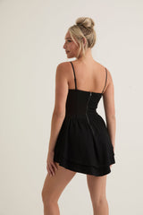 Double-Tiered Flounced Dropped Waist Mini Dress | Black