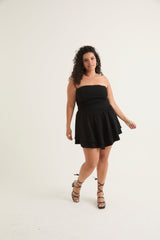 Double-Tiered Flounced Dropped Waist Mini Dress | Black
