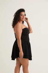 Double-Tiered Flounced Dropped Waist Mini Dress | Black