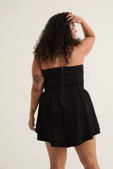 Double-Tiered Flounced Dropped Waist Mini Dress | Black