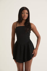 Double-Tiered Flounced Dropped Waist Mini Dress | Black