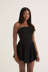 Double-Tiered Flounced Dropped Waist Mini Dress | Black
