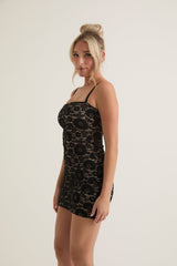 Delicate Lace Mini Dress With Removable Straps | Black & White