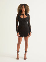 Long Sleeves Lace Mini Dress | Black