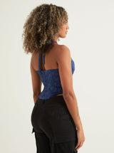 Deep V Neckline Corset Halter Top | Blue