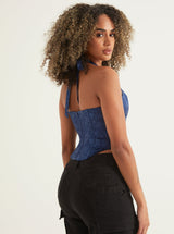 Deep V Neckline Corset Halter Top | Blue
