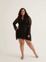 Long Sleeve Button Front Midi Dress | Garden Rose & Black