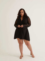 Long Sleeve Button Front Midi Dress | Garden Rose & Black