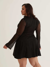 Long Sleeve Button Front Midi Dress | Garden Rose & Black