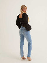 Ruched Long Sleeve Top | Black & White
