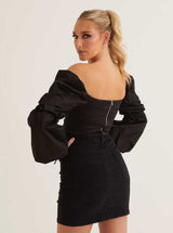 Ruched Long Sleeve Top | Black & White