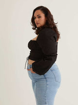 Ruched Long Sleeve Top | Black & White