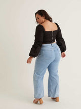 Ruched Long Sleeve Top | Black & White