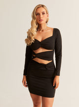 Long Sleeve Bodycon Mini Dress | Black & Sienna