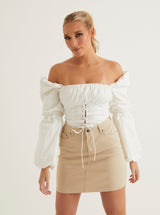 Ruched Long Sleeve Top | Black & White