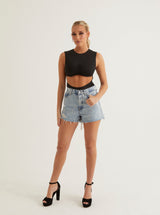 Waist Cut Out Sleeveless Bodysuit | Black & White