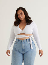 Front Twist V Neck Crop Top | White & Sage