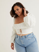 Ruched Long Sleeve Top | Black & White