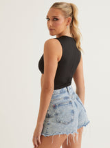 Waist Cut Out Sleeveless Bodysuit | Black & White