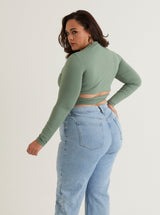 Front Twist V Neck Crop Top | White & Sage
