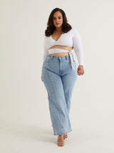 Front Twist V Neck Crop Top | White & Sage