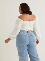 Ruched Long Sleeve Top | Black & White