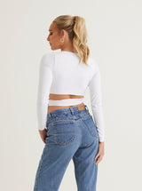 Front Twist V Neck Crop Top | White & Sage
