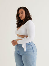 Front Twist V Neck Crop Top | White & Sage
