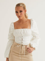 Ruched Long Sleeve Top | Black & White