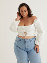 Ruched Long Sleeve Top | Black & White