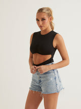 Waist Cut Out Sleeveless Bodysuit | Black & White