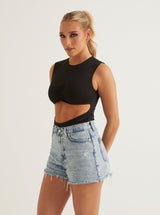 Waist Cut Out Sleeveless Bodysuit | Black & White