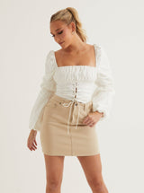 Ruched Long Sleeve Top | Black & White