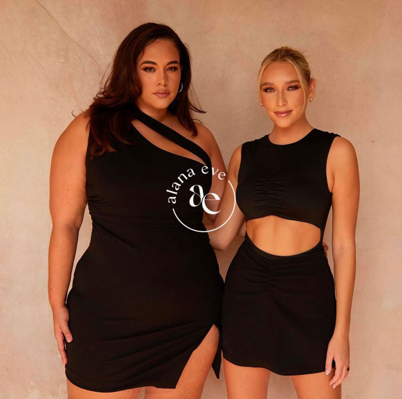two alana eve models in black dresses