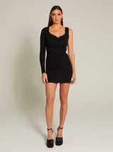 One Shoulder Long Sleeve Mini Dress | Black & Raspberry