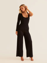 Single Sleeve Square Neckline Jumpsuit | Black