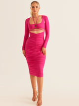 Bodycon Ruched Cut-Out Midi Dress | Coffee & Raspberry