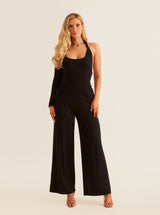 Single Sleeve Square Neckline Jumpsuit | Black